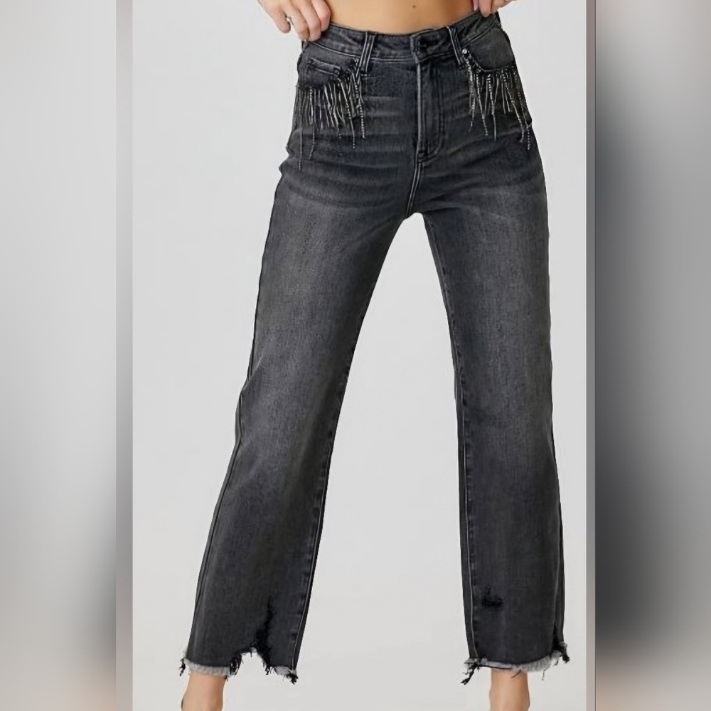 Risen Jeweled Fring Crop Jeans NWT Never Worn Size 9 11 13